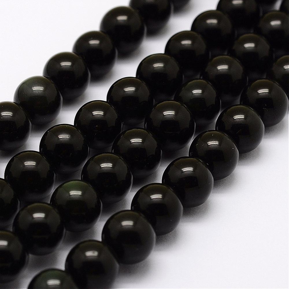 PandaHall Natural Green Eyes Obsidian Beads Strands, Round, 8mm, Hole: 1mm; about 49pcs/strand, 15.3''(39cm) Obsidian Round