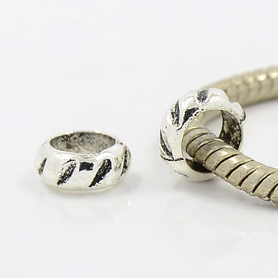 PandaHall Tibetan Style Alloy European Beads, Large Hole Beads, Lead Free and Nickel Free and Cadmium Free, Rondelle, Antique Silver, 8x4mm...