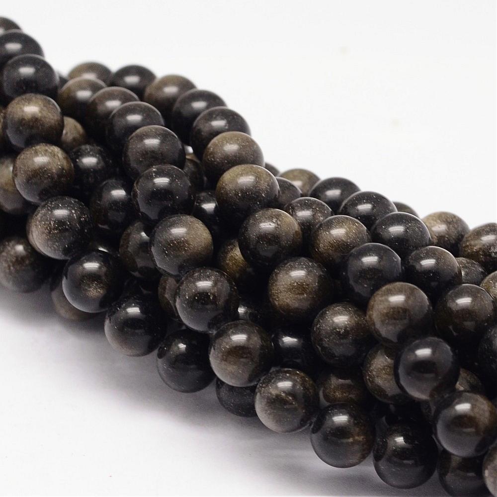 PandaHall Natural Golden Sheen Obsidian Beads Strands, Round, 8mm, Hole: 1mm; about 50pcs/strand, 15.75" Golden Sheen Obsidian Round