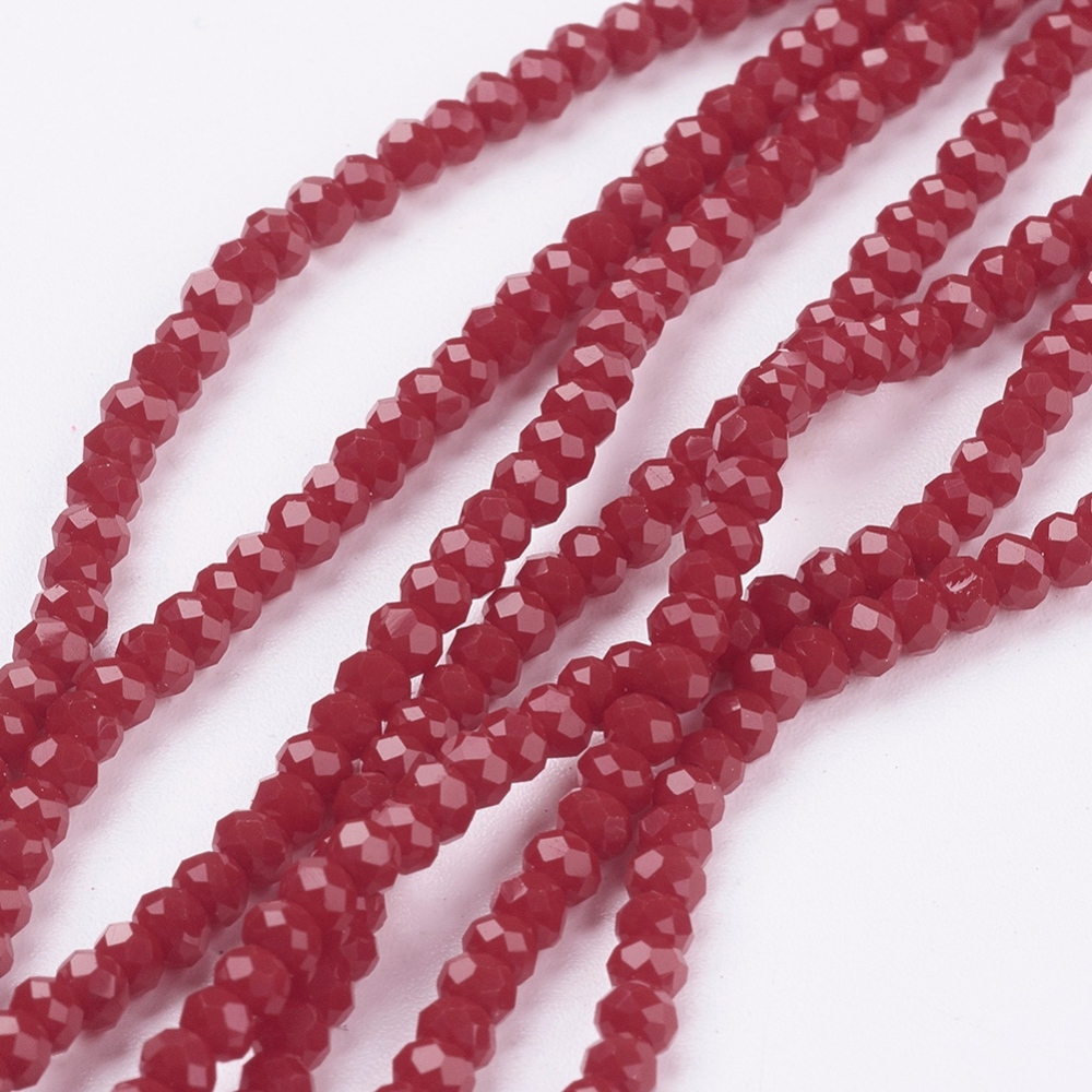 PandaHall Imitation Jade Glass Beads Strands, Faceted, Rondelle, DarkRed, 3x2mm, Hole: 0.5mm; about 149pcs/strand, 13.7" Glass Rondelle Red