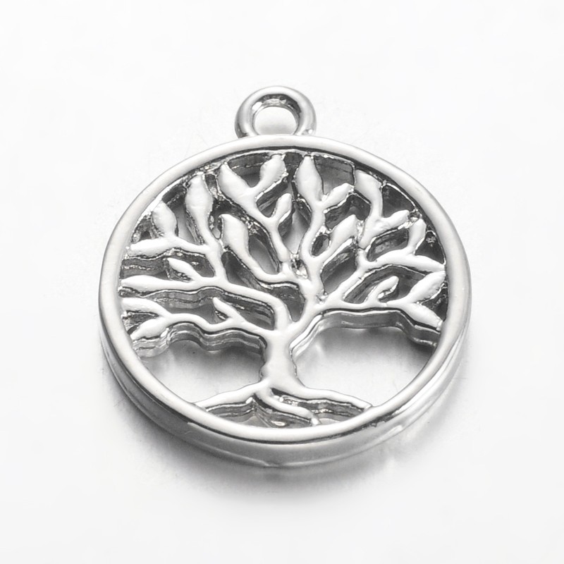 PandaHall Environmental Rack Plating Brass Tree of Life Pendants, Lead Free & Cadmium Free & Nickel Free, Platinum, 18x15x2mm, Hole: 1.5mm...