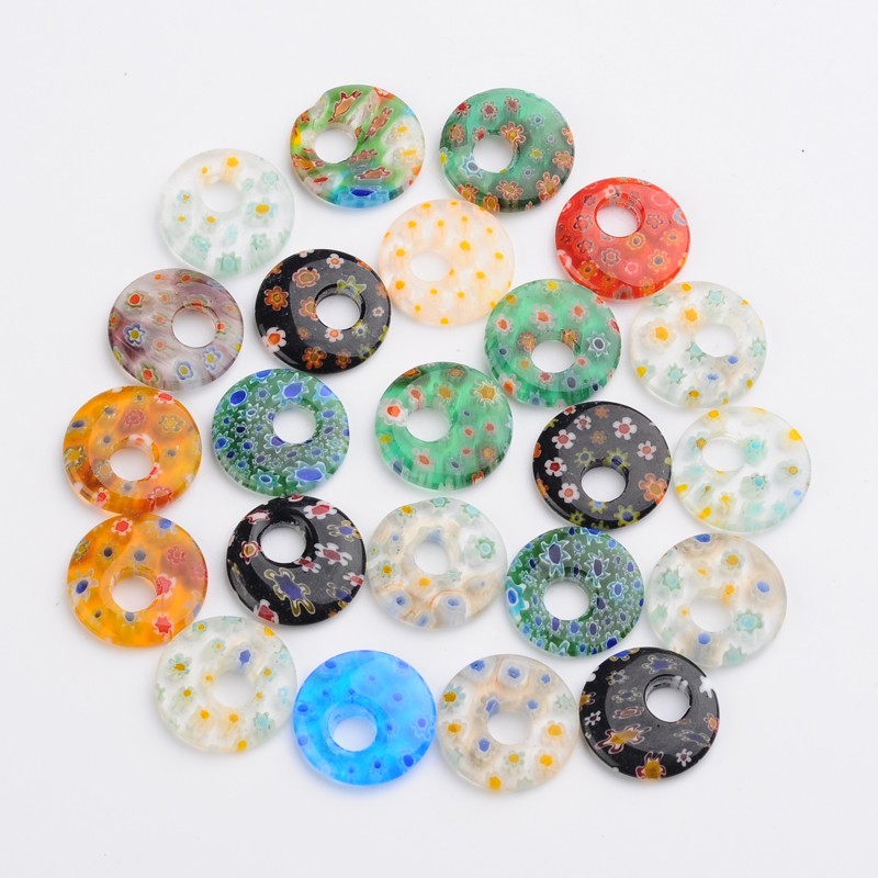 PandaHall Flat Round Handmade Millefiori Glass Pendants, Mixed Color, 19~20x3~5mm, Hole: 3~6mm; about 100pcs/200g Millefiori Lampwork Flat...