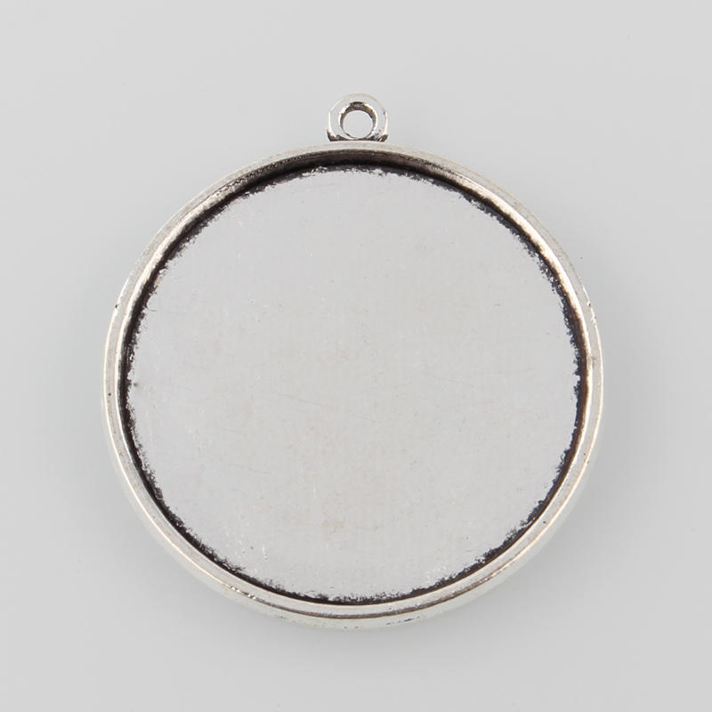PandaHall Tibetan Style Antique Silver Alloy Flat Round Pendant Cabochon Settings, Tray: 30mm; 37x33x2mm, Hole: 1.5mm; about 250pcs/1000g...