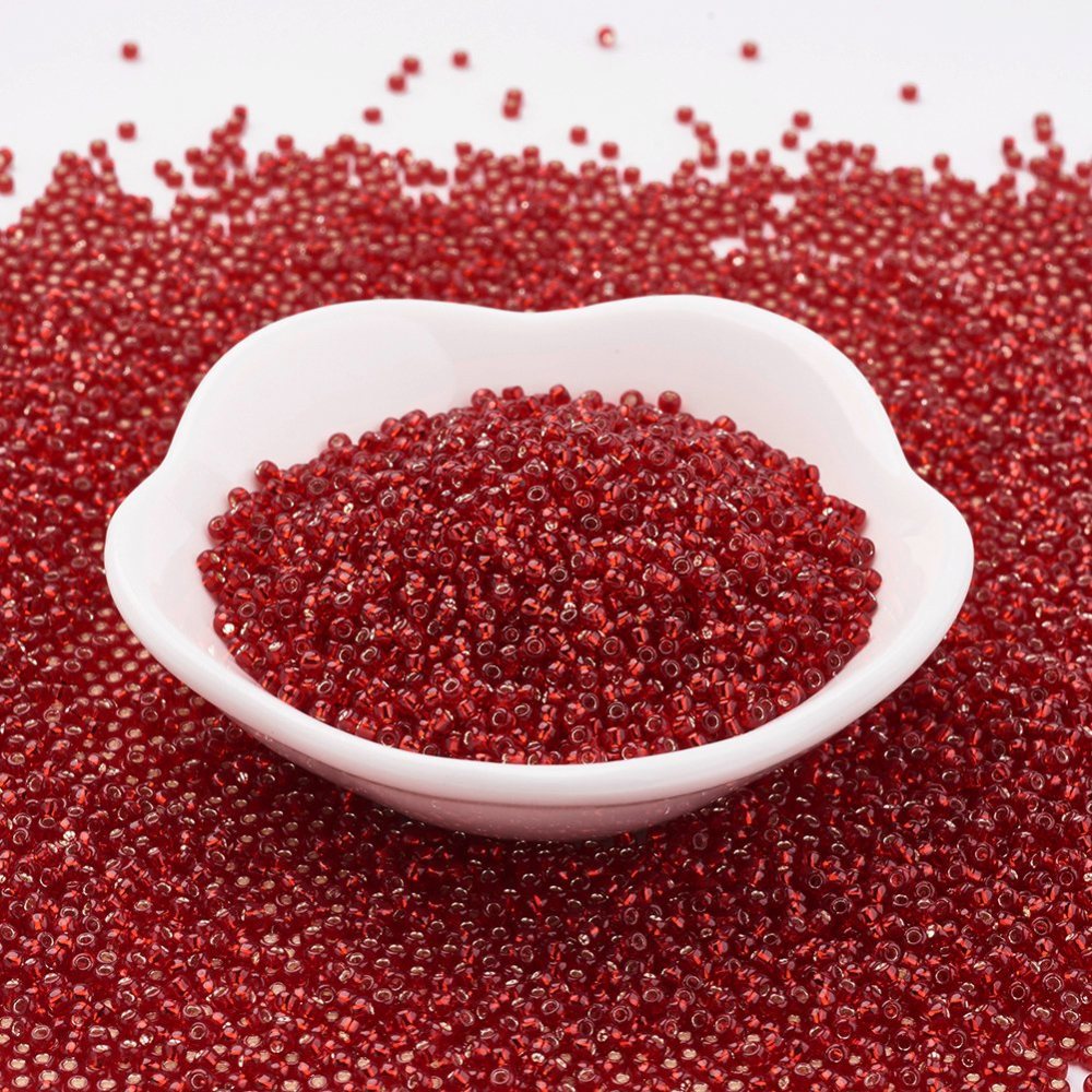 PandaHall TOHO&reg Japan Import Glass Round Seed Beads, 11/0 Silver-Lined, FireBrick, 2x1.5mm, Hole: 0.5mm; about 933pcs/10g Glass Red