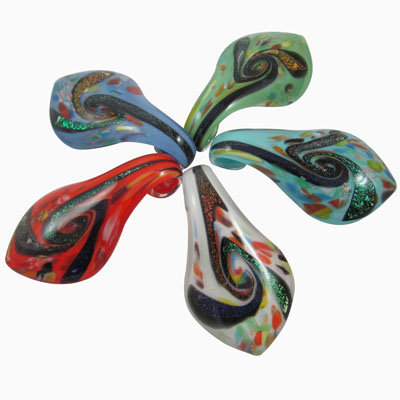 PandaHall Mixed Color Dichroic Glass Big Pendants, Handmade Leaf Big Pendants, Mixed Color, 62x33mm, Hole: 8mm Dichroic Glass Leaf...