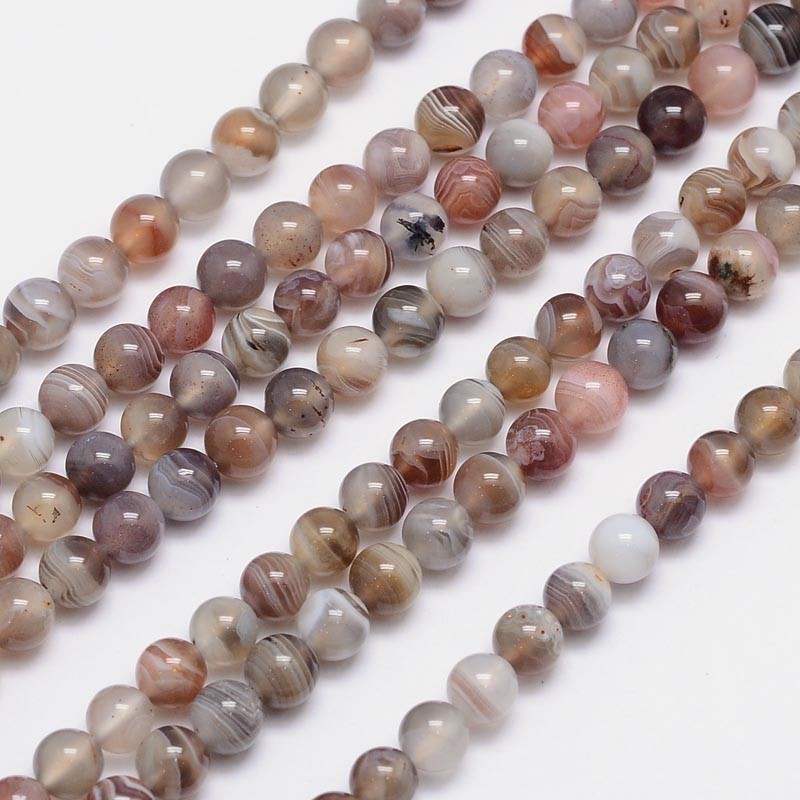 PandaHall Round Natural Botswana Agate Bead Strands, 6mm, Hole: 1mm; about 66pcs/strand, 15.5" Botswana Agate Round