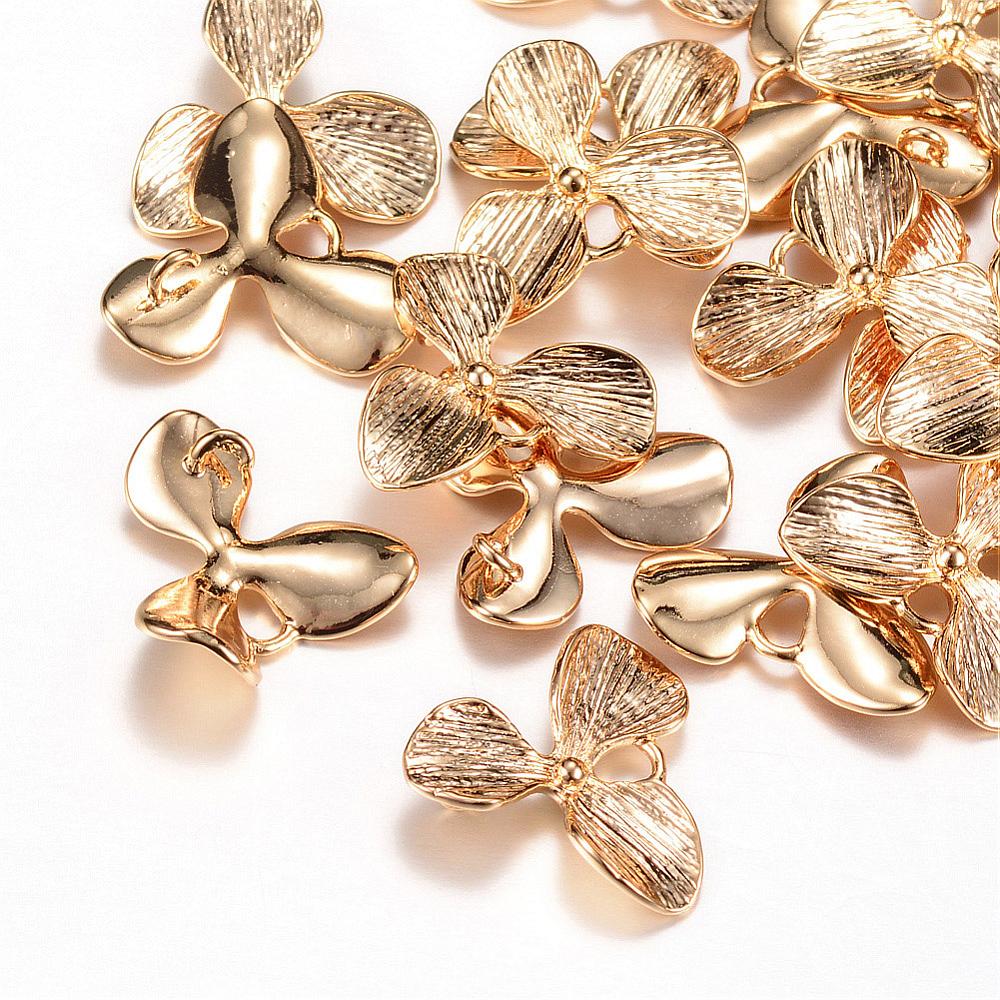 PandaHall Brass Links, Flower, Light Gold, 17x18x2mm, Hole: 1mm Brass Flower