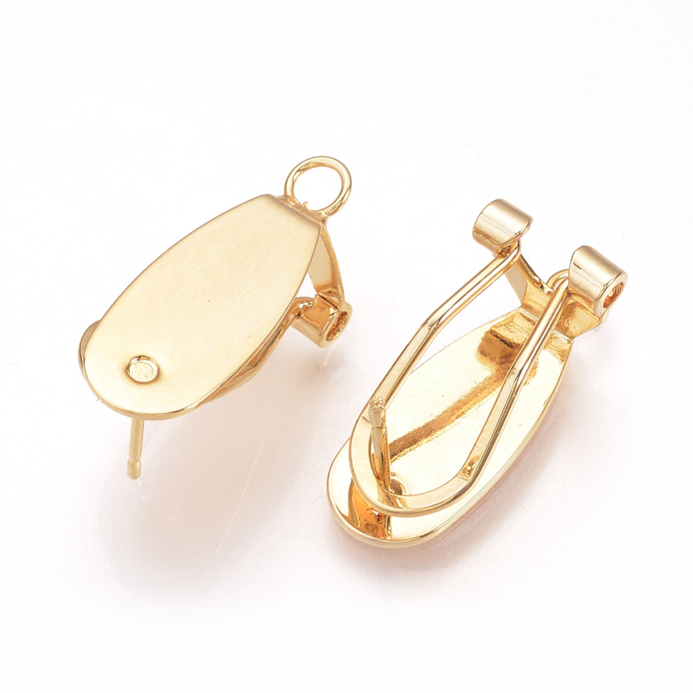 PandaHall Brass Stud Earring Findings, Real Gold Plated, 23x9mm, Hole: 2.5mm; pin: 0.8mm Brass