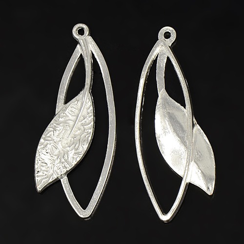PandaHall Tibetan Style Pendants, Lead Free & Nickel Free & Cadmium Free, Leaf, Silver, 40mm long, 16mm wide, 4.5mm thick, hole: 1.5mm Alloy...
