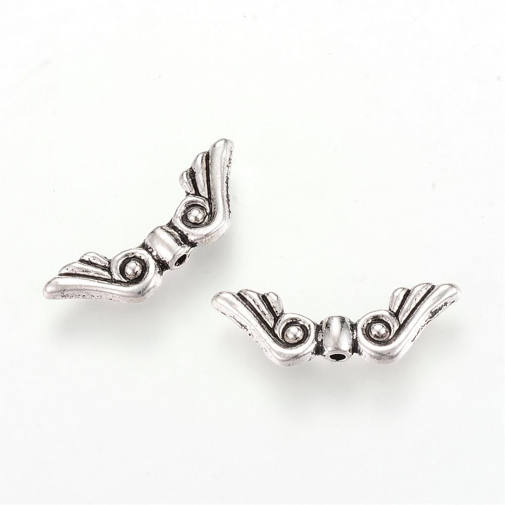 PandaHall Tibetan Style Alloy Beads, Wing, Lead Free & Cadmium Free, Antique Silver, 7.5x21x3mm, Hole: 1mm; about 1350pcs/1000g Alloy Wing