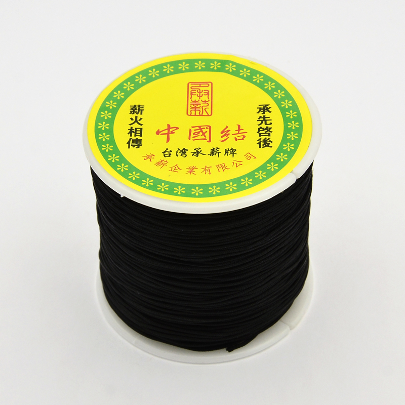PandaHall Round String Thread Polyester Fibre Cords, Black, 0.7mm, about 100m/roll Polyester Black