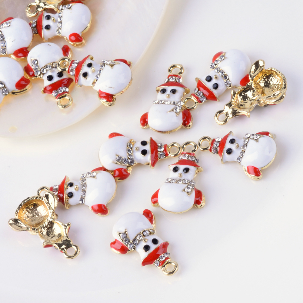 PandaHall Christmas Alloy Rhinestone Enamel Pendants, Snowman, Snow, 23x15x4.5mm, Hole: 2mm Alloy Rhinestone+Enamel Human White