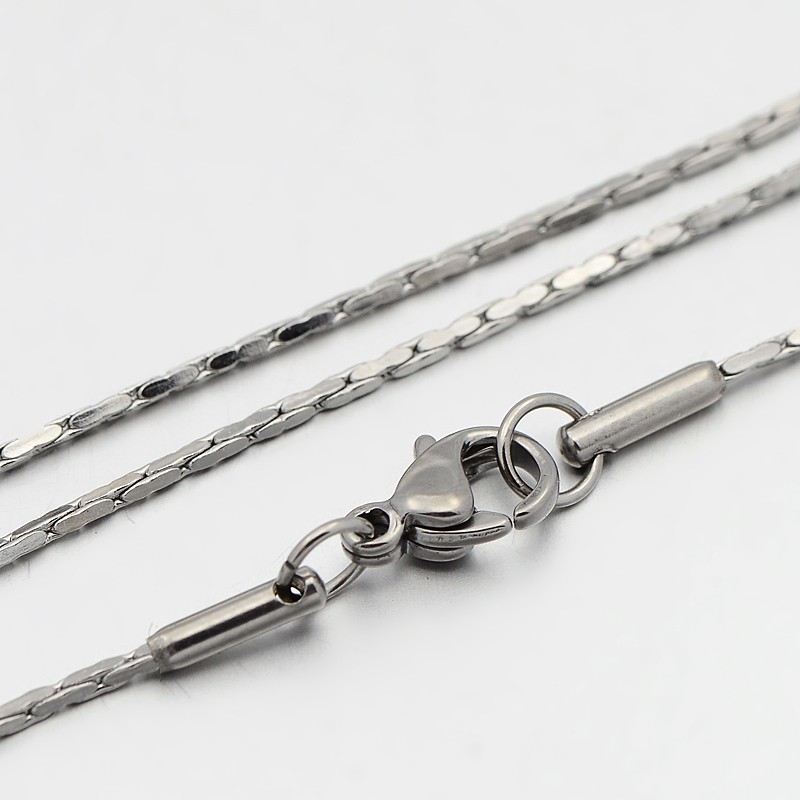 PandaHall 304 Stainless Steel Boston Chain Necklaces, with Lobster Claw Clasps, Stainless Steel Color, 18.1"(46cm), 1mm Stainless Steel