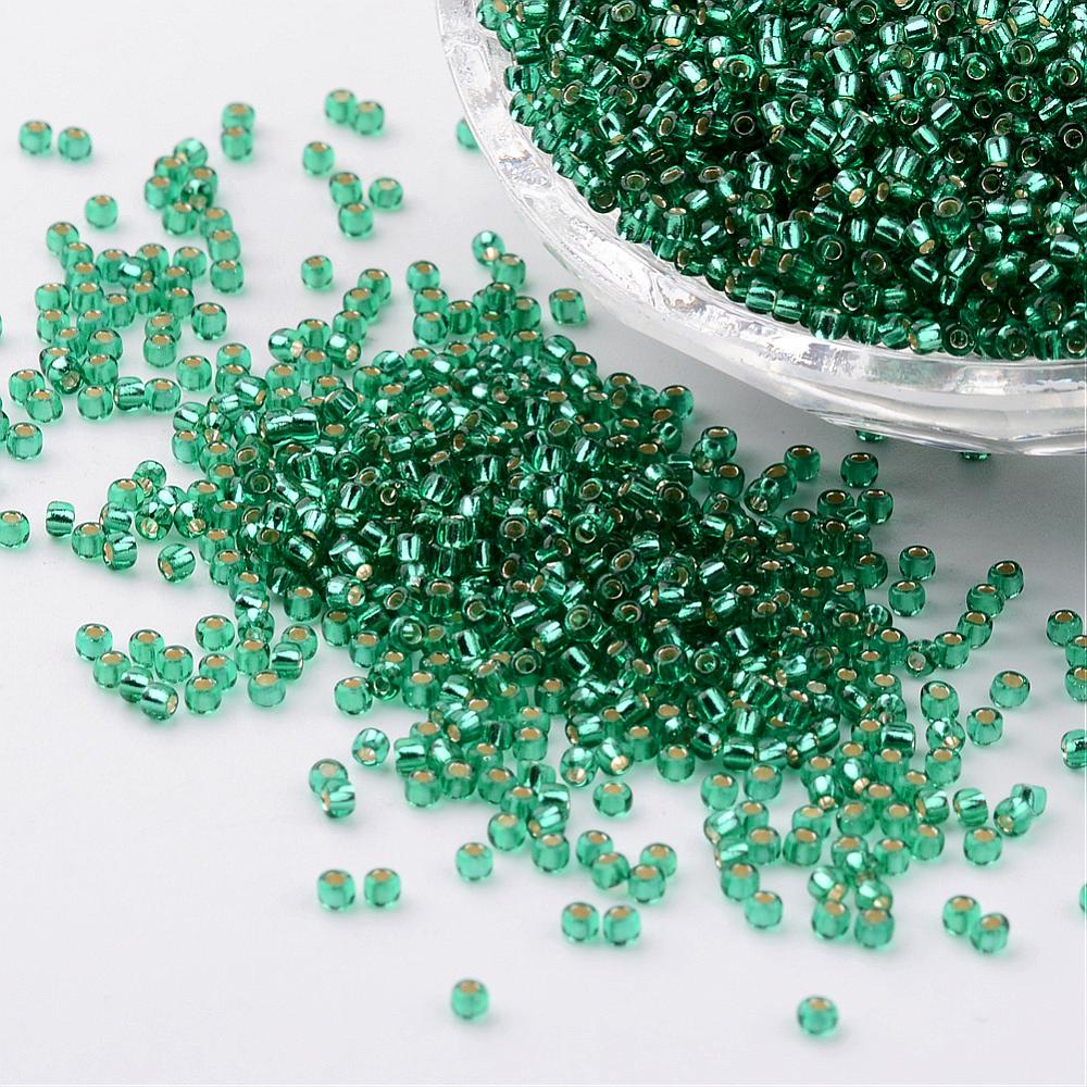 PandaHall FGB&reg Seed Beads, 11/0 Transparent Glass Seed Beads, Grade A, Silver Lined Round Hole, Round, MediumSeaGreen, 2x1.5mm, Hole...