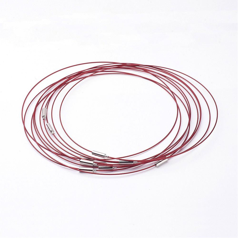 PandaHall Necklace Loop with Brass Clasps, Made of Steel Wire, Red, 17.5"; 1mm Steel Red