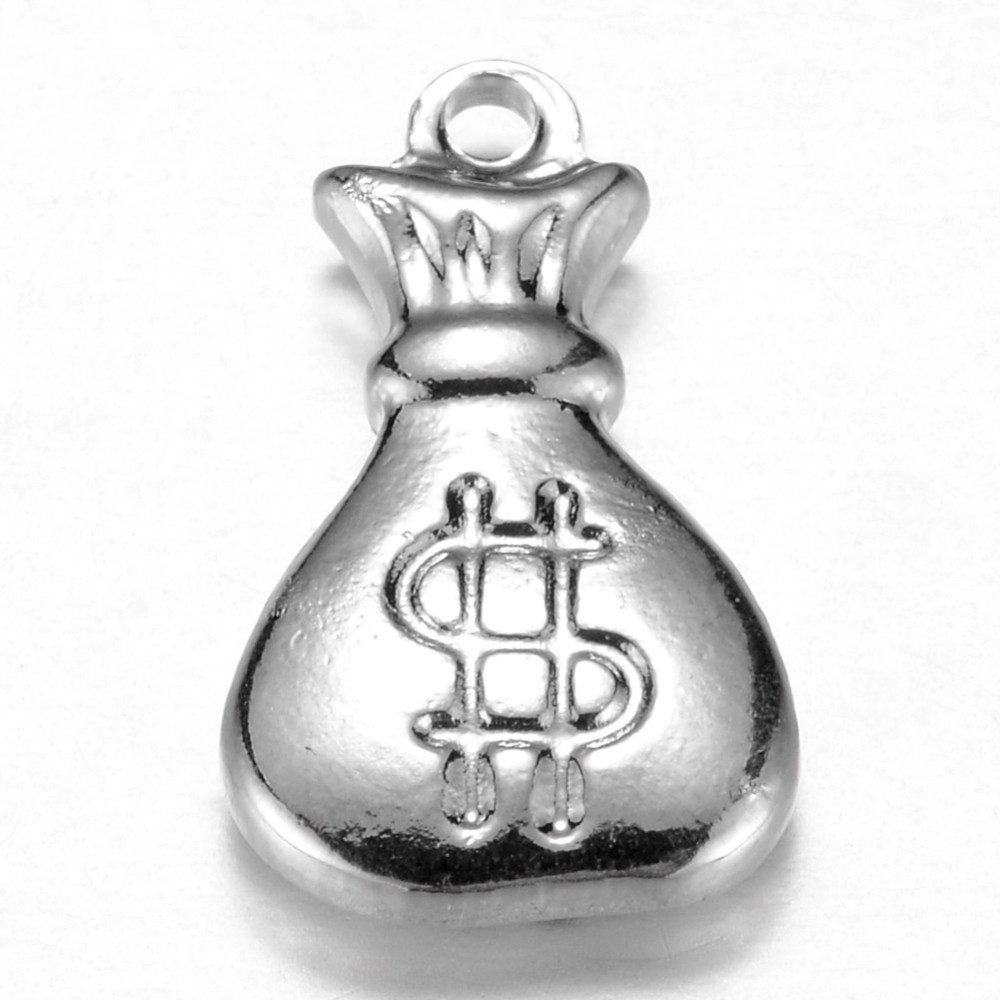 PandaHall 304 Stainless Steel Pendants, Money Bag, Stainless Steel Color, 17x10x3mm, Hole: 1mm Stainless Steel Bag