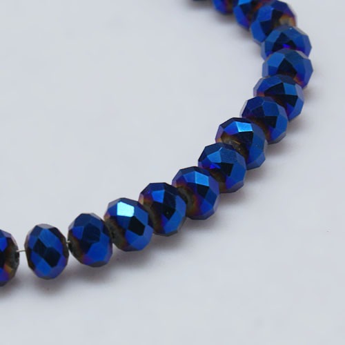 PandaHall Electroplate Glass Bead Strands, Full Plated, Faceted, Rondelle, Blue Plated, 8x6mm, Hole: 1mm; about 71pcs/strand, 17.3" Glass...
