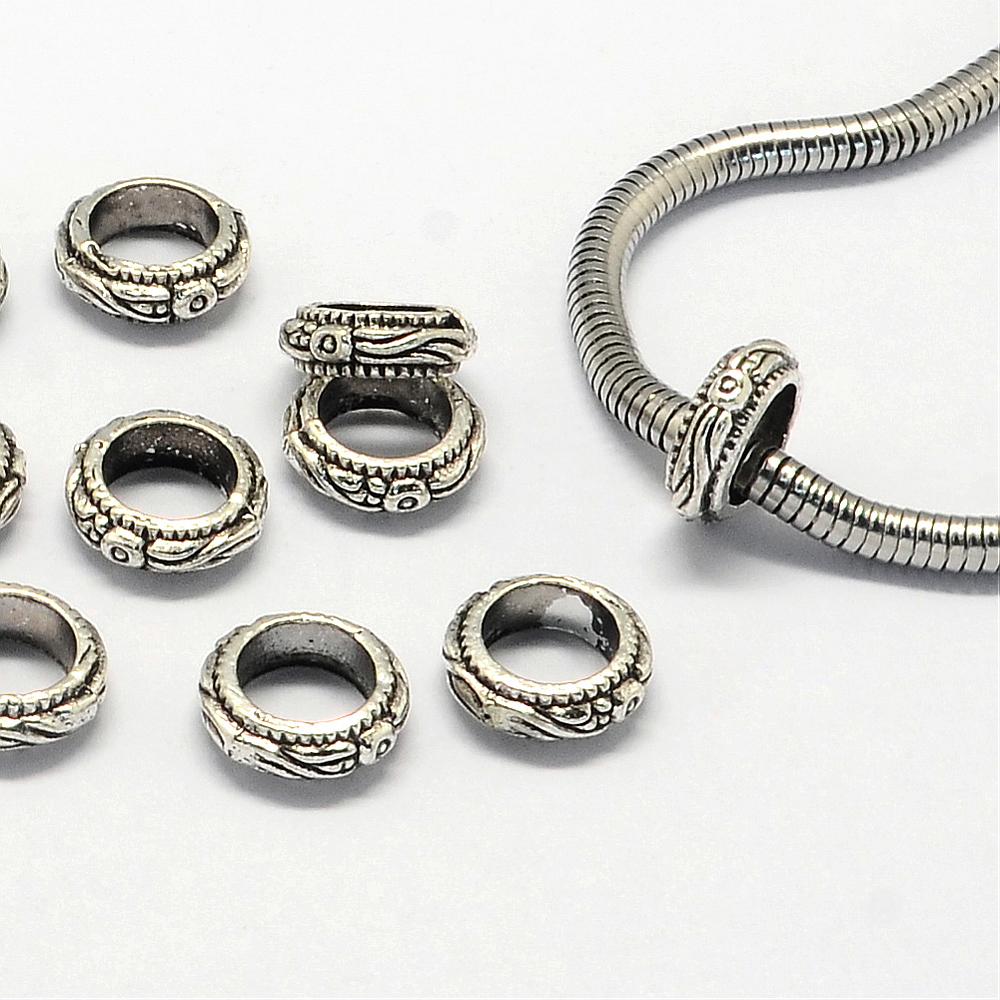 PandaHall Tibetan Style Alloy Beads, Large Hole Beads, Ring, Antique Silver, 11x4mm, Hole: 7mm Alloy Ring