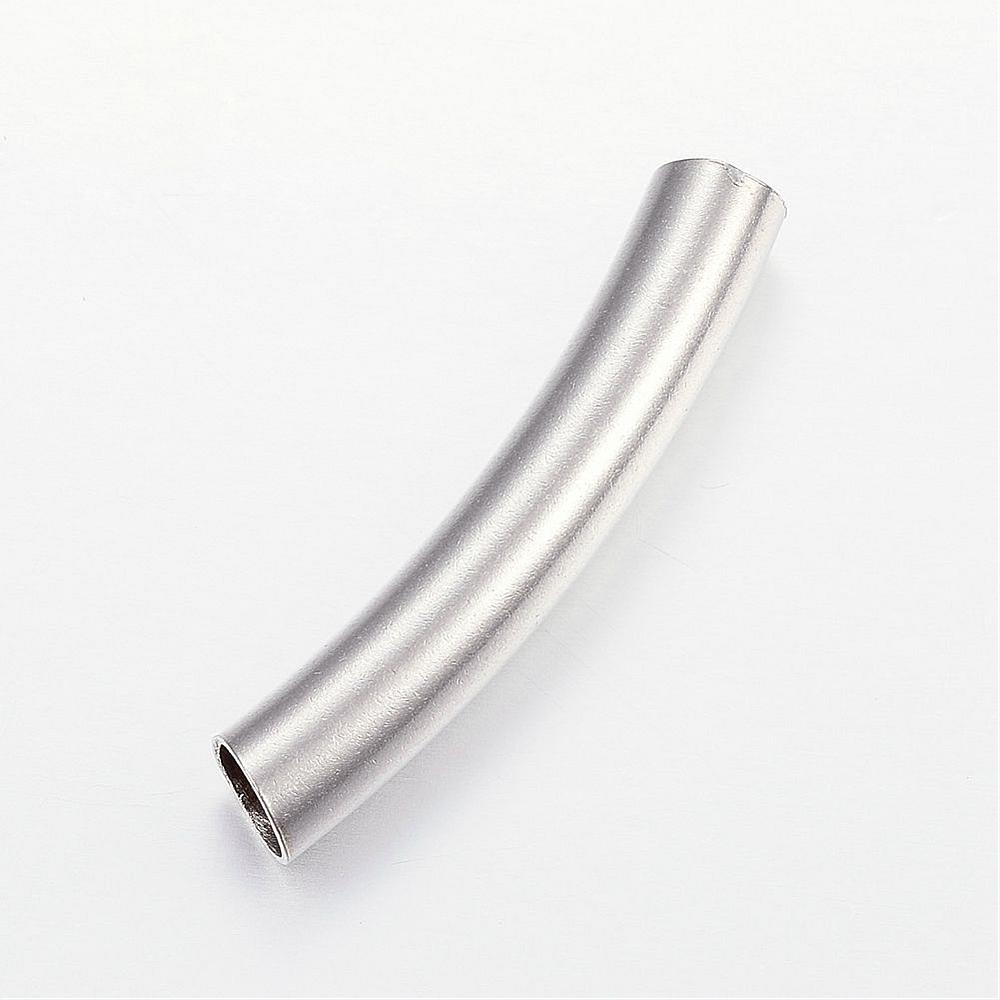 PandaHall 304 Stainless Steel Curved Tube Beads, Stainless Steel Color, 40x7mm, Hole: 6mm Stainless Steel Tube