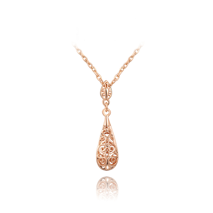 PandaHall Hollow Drop 18K Rose Gold Plated Tin Alloy Pendant Necklaces, 15.7" Alloy