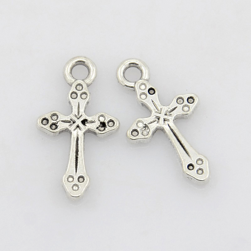 PandaHall Tibetan Style Alloy Cross Pendants, Lead Free and Cadmium Free, Antique Silver, about 19mm long, 10.5mm wide, 2mm thick, hole: 2mm...