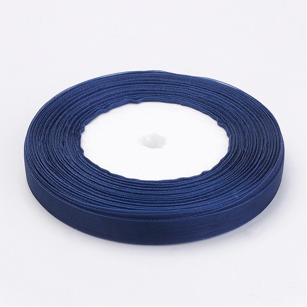 PandaHall Organza Ribbon, DarkBlue, about 3/8"(10mm) wide, 50yards/roll(45.72m/roll) Polyester Blue