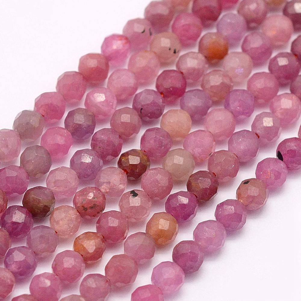 PandaHall Natural Ruby Beads Strands, Faceted, Round, 2mm, Hole: 0.5mm; about 210~220pcs/strand, 15.7"(40cm) Ruby Round Pink