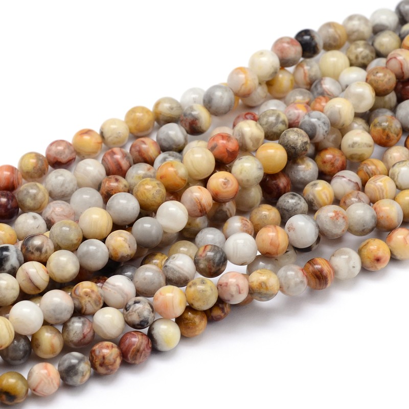 PandaHall Natural Gemstone Round Bead Strands, Crazy Agate, 6mm, Hole: 1mm; about 64pcs/strand, 16" Crazy Agate Round