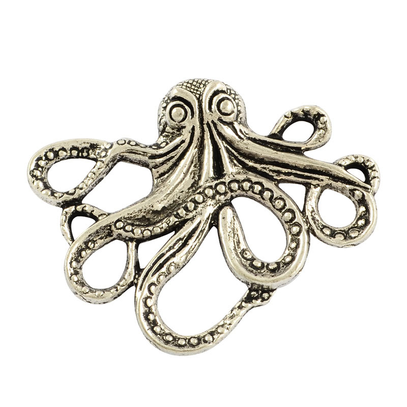 PandaHall Tibetan Style Alloy Octopus Cabochons, Lead Free & Cadmium Free, Antique Silver, 36x43x6mm Alloy Fish