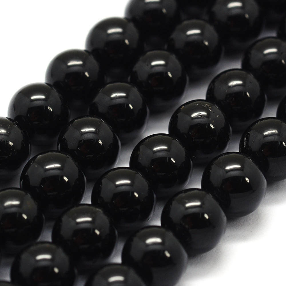 PandaHall Natural Black Tourmaline Beads Strands, Grade A, Round, 8~8.5mm, Hole: 0.8mm; about 48pcs/strand, 15.7''(40cm) Tourmaline Round