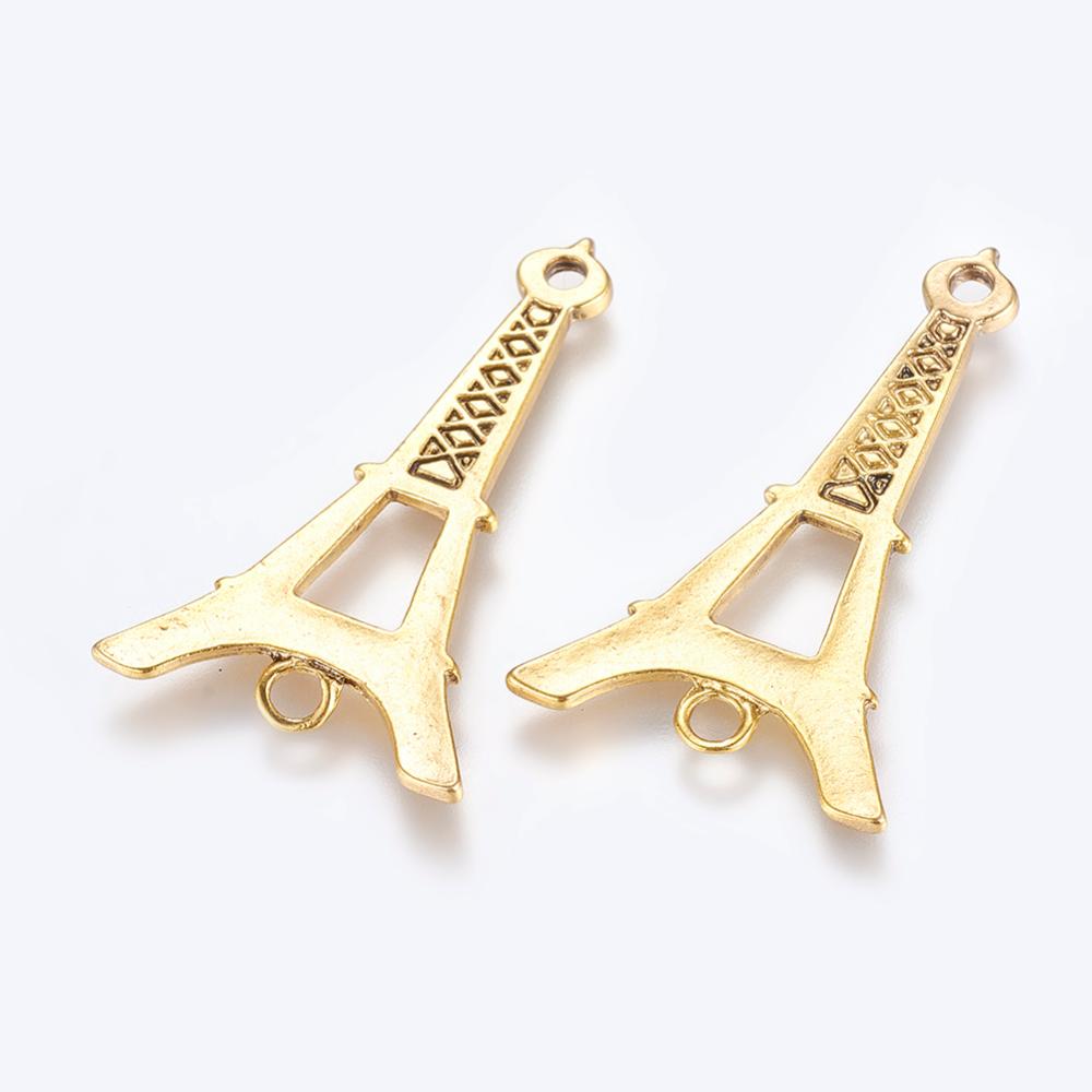 PandaHall Zinc Alloy Links, Eiffel Tower Charm for Bracelet Making, Lead Free and Cadmium Free, Antique Golden, 45x26x2mm, Hole: 3mm Alloy...