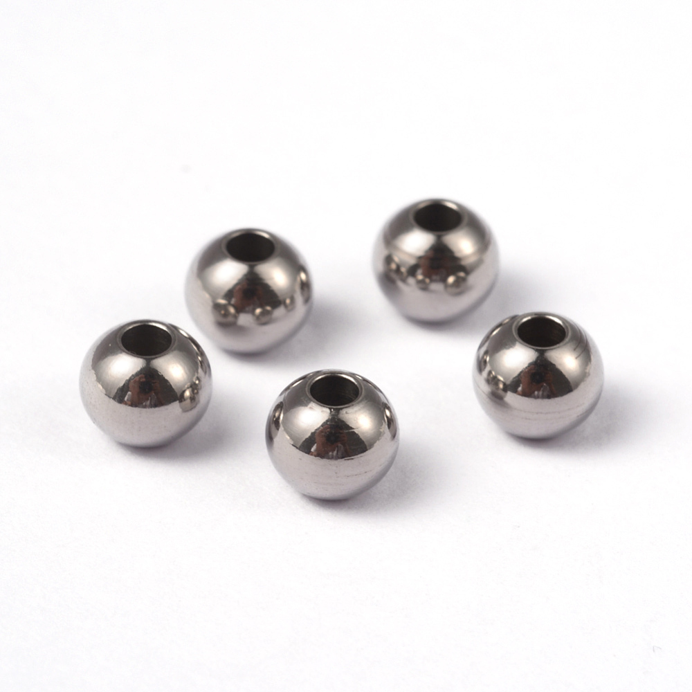 PandaHall Round 304 Stainless Steel Beads, Stainless Steel Color, 6x5mm, Hole: 2mm Stainless Steel Round