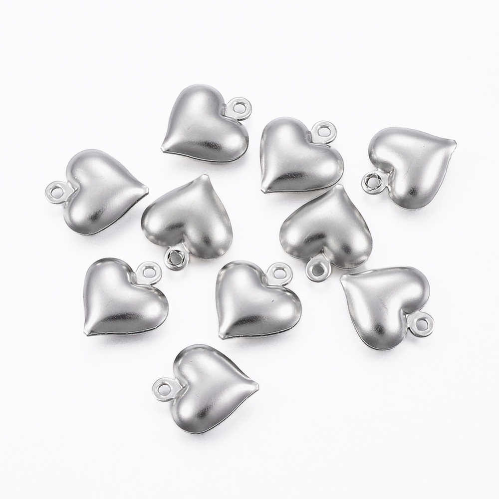 PandaHall 304 Stainless Steel Charms, Hollow Heart, Stainless Steel Color, 13x11.5x4mm, Hole: 1.2mm Stainless Steel Heart