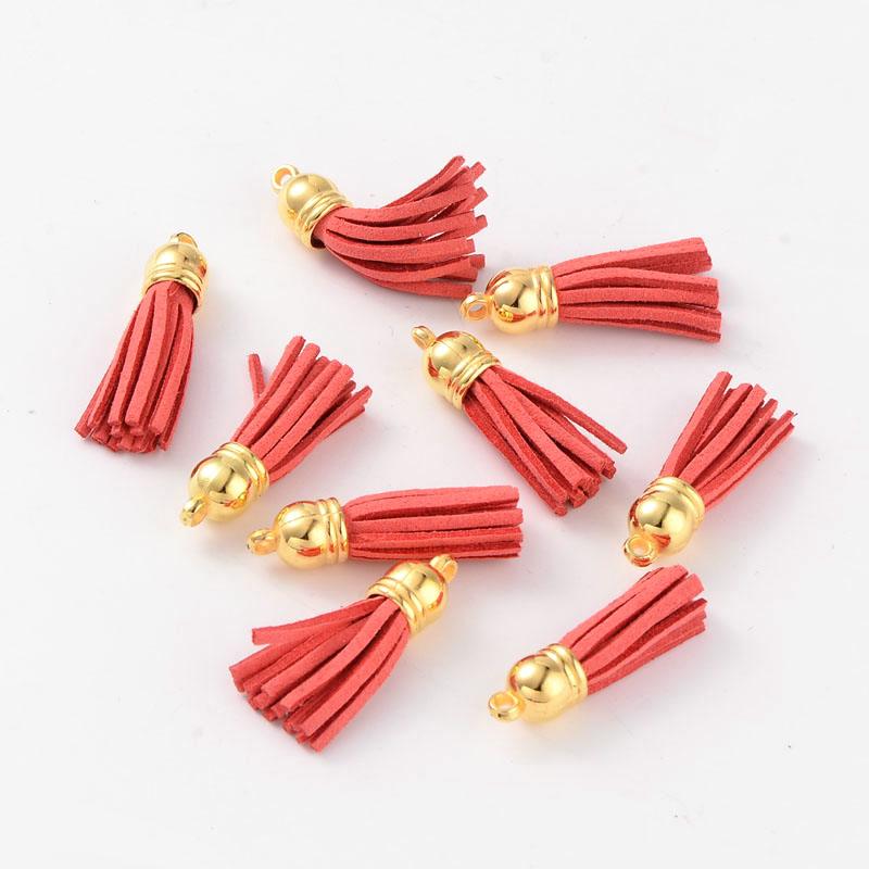 PandaHall Suede Tassels, with CCB Plastic Findings, Nice for DIY Earring or Cell Phone Straps Making, Tomato, 38x10mm, Hole: 2mm Suede Red
