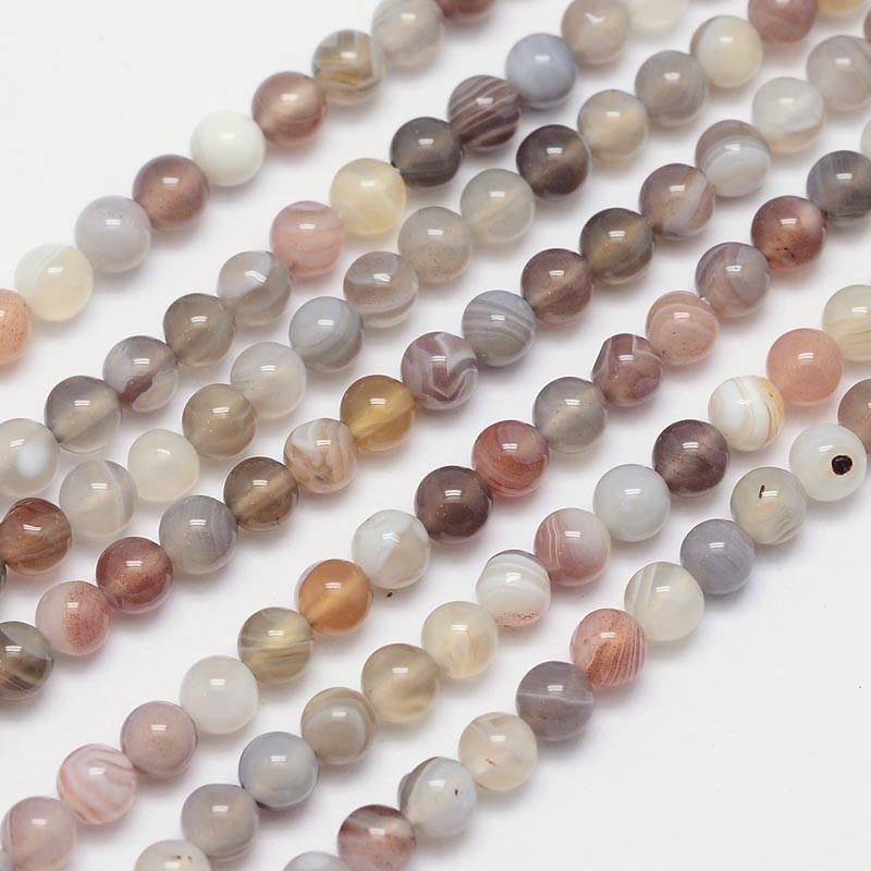 PandaHall Round Natural Botswana Agate Bead Strands, 4mm, Hole: 1mm; about 99pcs/strand, 15.5" Botswana Agate Round