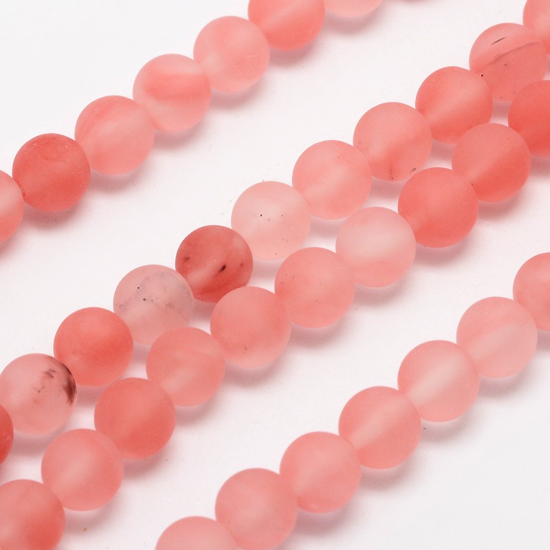 PandaHall Cherry Quartz Glass Beads Strands, Frosted, Round, 10mm, Hole: 1mm; about 38pcs/strand, 14.9" Cherry Quartz Glass Round Red