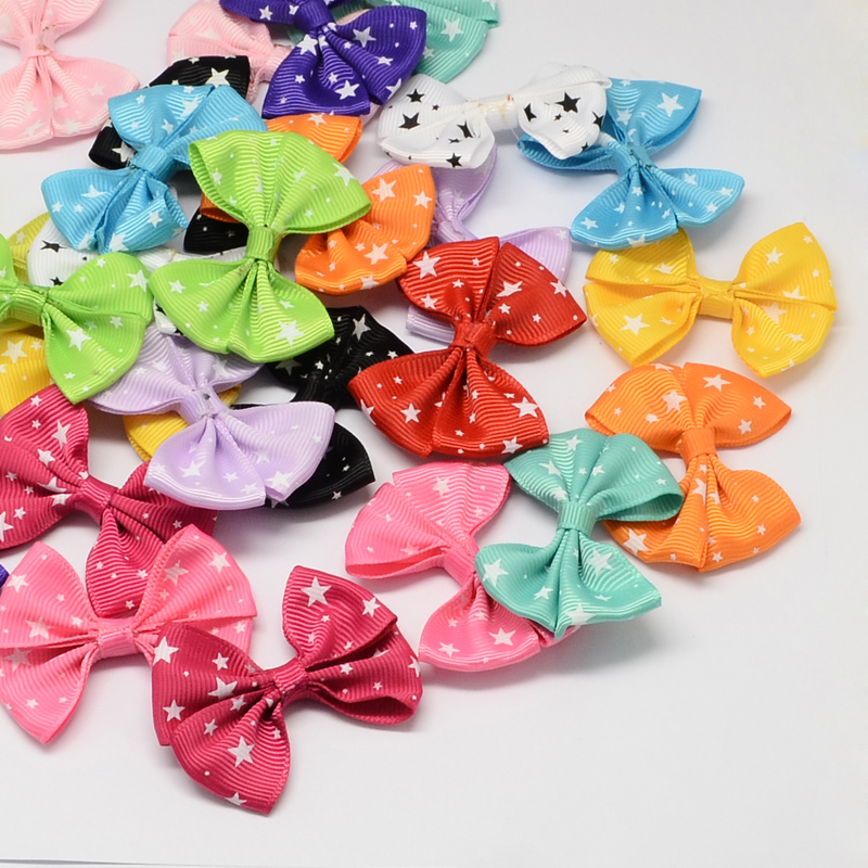 PandaHall Handmade Woven Costume Accessories, Star Printed Grosgrain Bowknot, Mixed Color, 56x43x8mm; about 200pcs/bag Ribbon Bowknot...