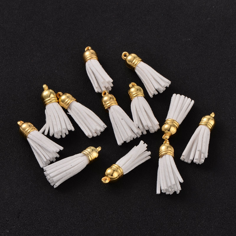 PandaHall Suede Tassels, with CCB Plastic Findings, Nice for DIY Earring or Cell Phone Straps Making, White, 38x10mm, Hole: 2mm Suede White