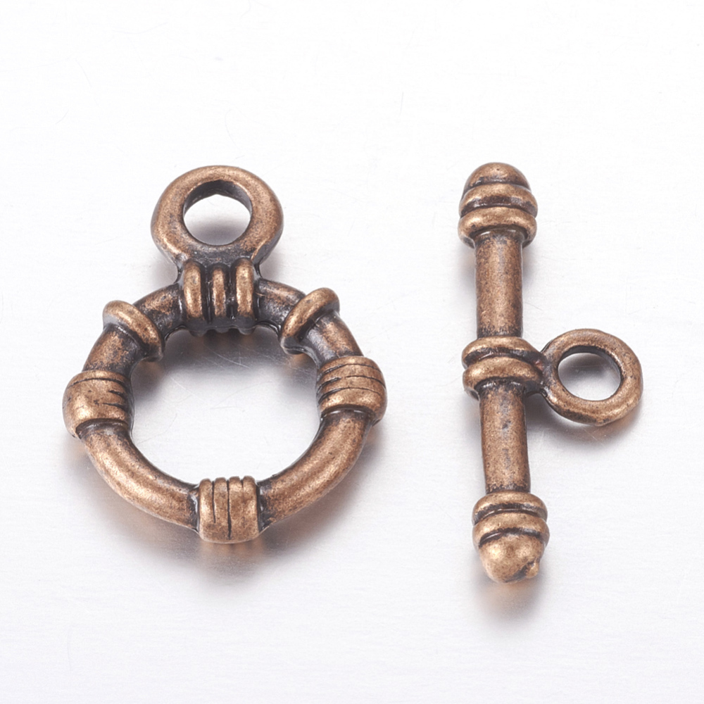 PandaHall Tibetan Style Alloy Toggle Clasps, Red Copper, Lead Free & Cadmium Free, Ring: 16mm wide, 21mm long, Bar: 9mm wide, 23.5mm long...