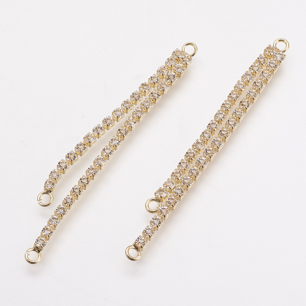 PandaHall Brass Rhinestone Links, Real Gold Plated, Strip, 54.5x2mm, Hole: 2mm Brass Others