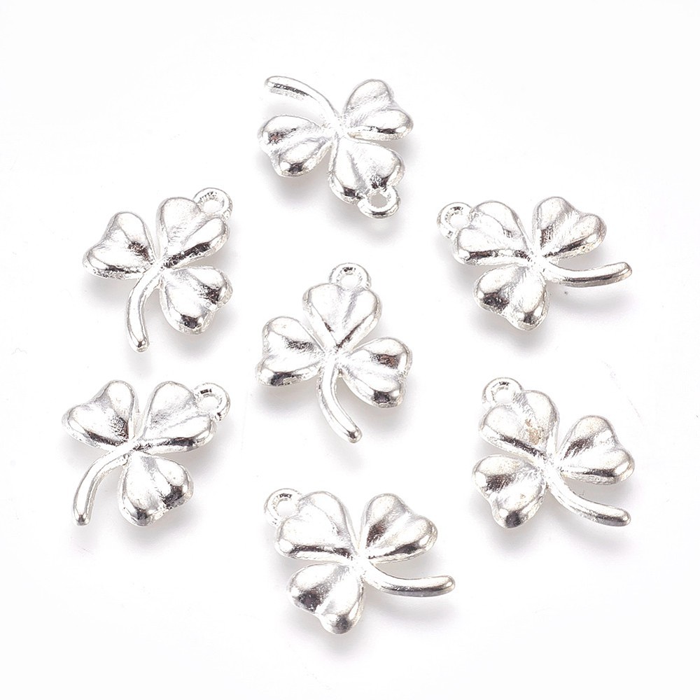 PandaHall Ireland Shamrock Tibetan Style Pendants, Lead Free and Cadmium Free, Silver Color, about 19mm long, 14mm wide, 2mm thick, hole...