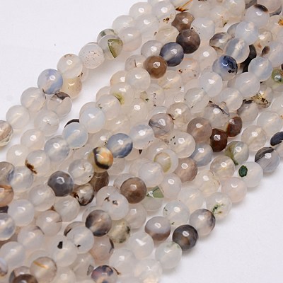 PandaHall Natural White Agate Beads Strands, Faceted, Round, Gainsboro, 6mm, Hole: 1mm, about 62pcs/strand, 15" Natural Agate Round Gray