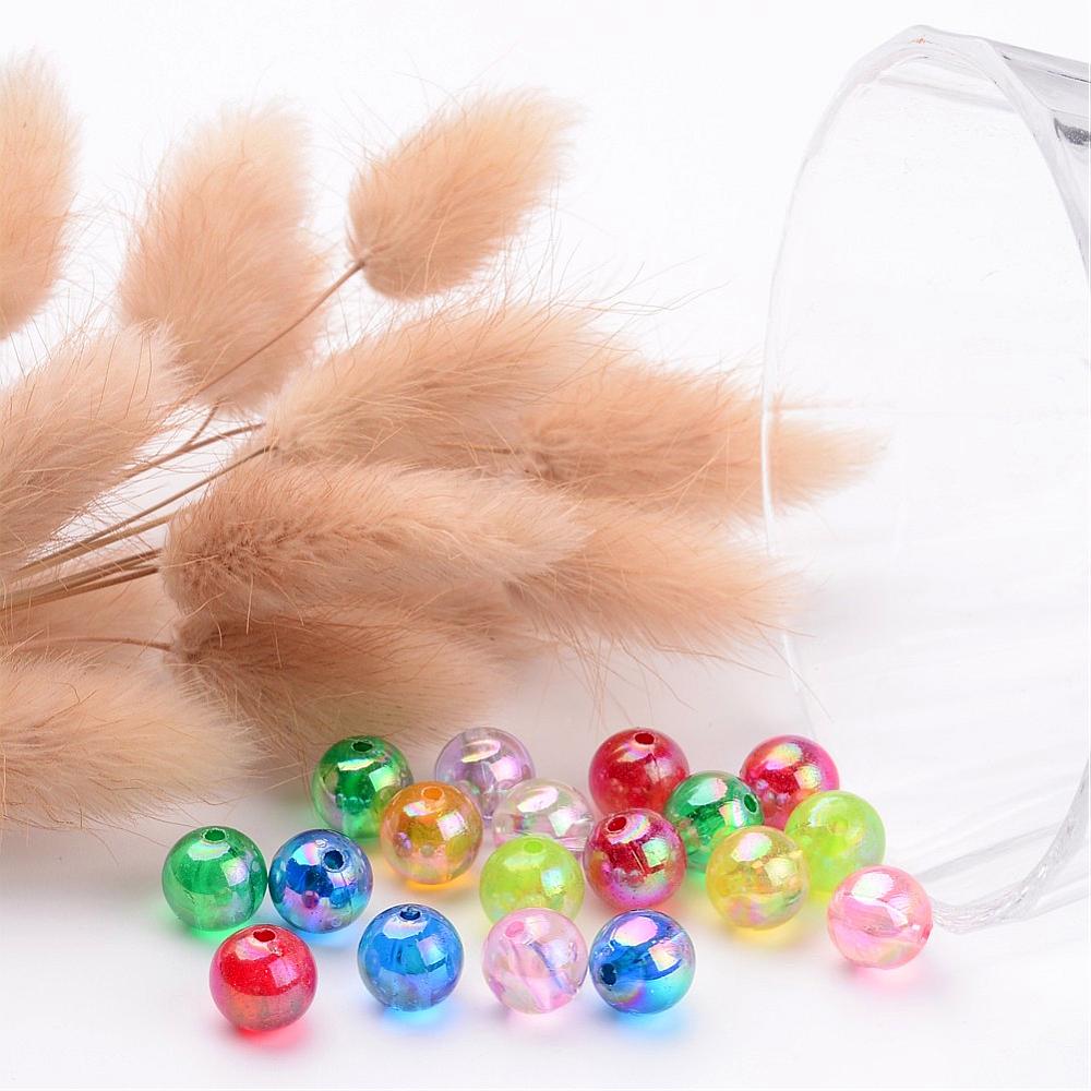 PandaHall Transparent AB Color Acrylic Beads, Round, Mixed Color, 10mm, Hole: 2mm Acrylic Round Multicolor
