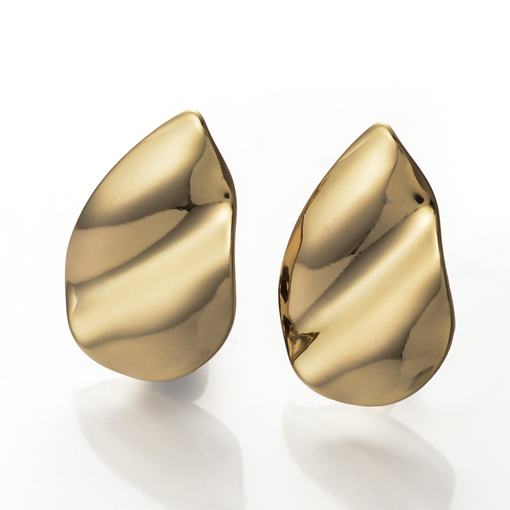 PandaHall Ear Stud Findings, Real Gold Plated, Drop, 19.5x13mm, Hole: 2.5mm; Pin: 0.8mm Brass