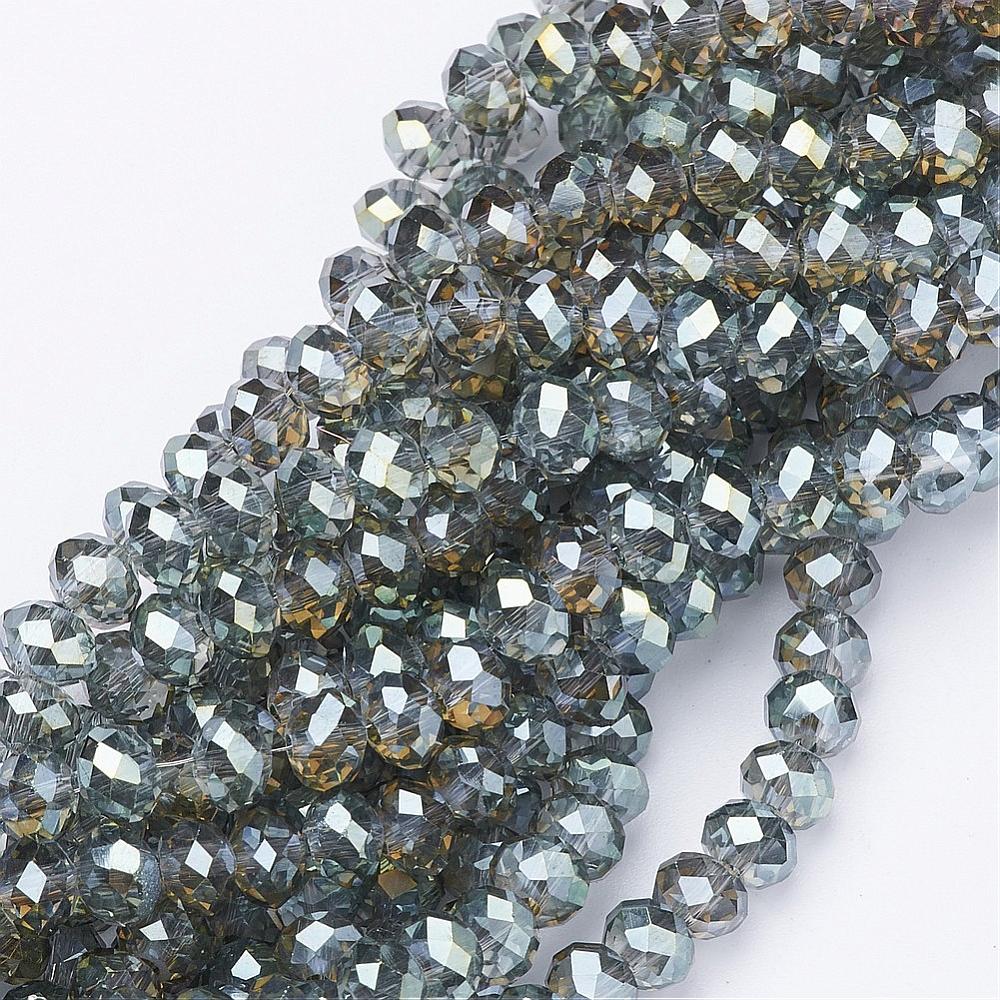 PandaHall Electroplate Glass Beads Strands, Faceted Rondelle, Gray, 6x4mm, Hole: 1mm; about 100pcs/strand, 18.1" Glass Rondelle Gray
