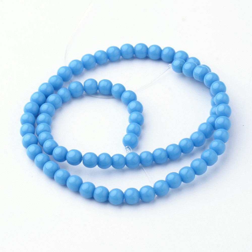 PandaHall Glass Beads Strands, Round, Dyed, DodgerBlue, 4mm, Hole: 1mm; about 72pcs/strand, 10.3' Glass Round Blue