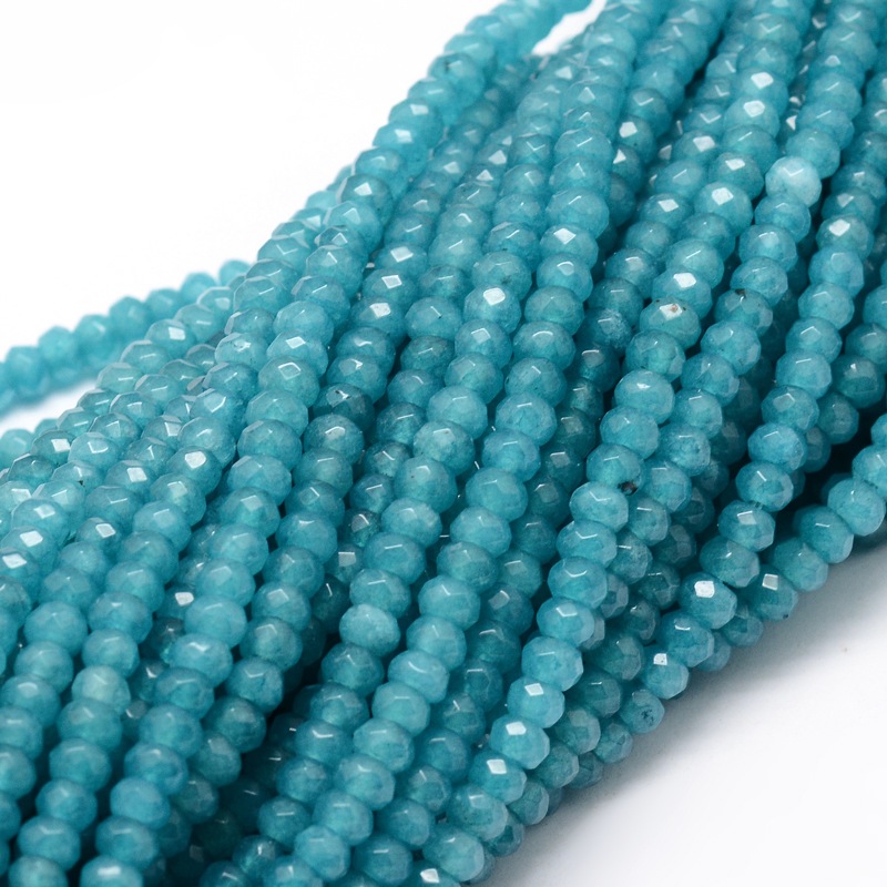 PandaHall Dyed Natural Malaysia Jade Rondelle Beads Strands, Faceted, LightSeaGreen, 4x2mm, Hole: 1mm; about 137pcs/strand, 14.5" Malaysia...
