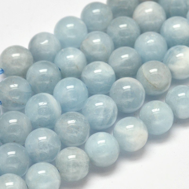 PandaHall Round Grade AB Natural Aquamarine Bead Strands, 8mm, Hole: 1mm; about 49pcs/strand, 15.5" Aquamarine Round