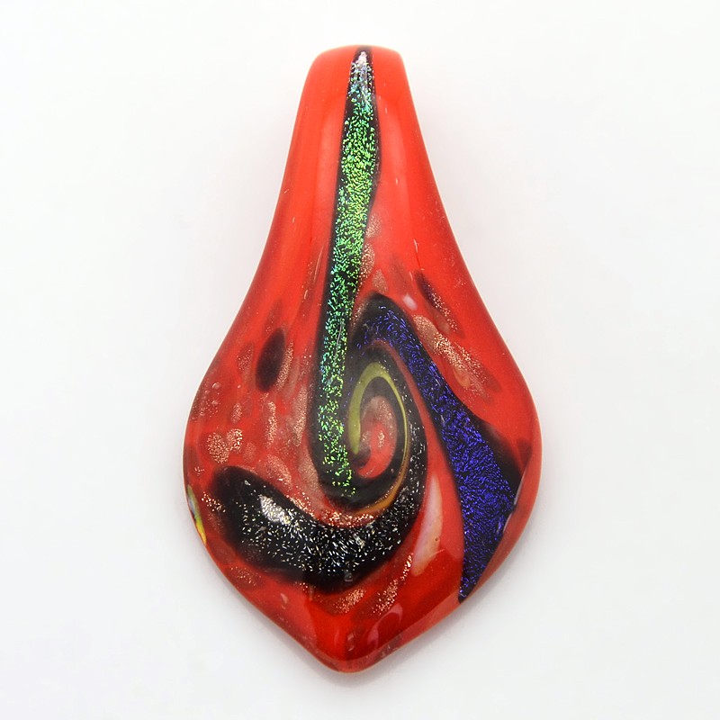 PandaHall 1Box Handmade Dichroic Glass Big Drop Pendants, with Random Color Cardboard Ribbon Bowknot Gift Box, Red, 62x34x17mm, Hole: 10mm;...