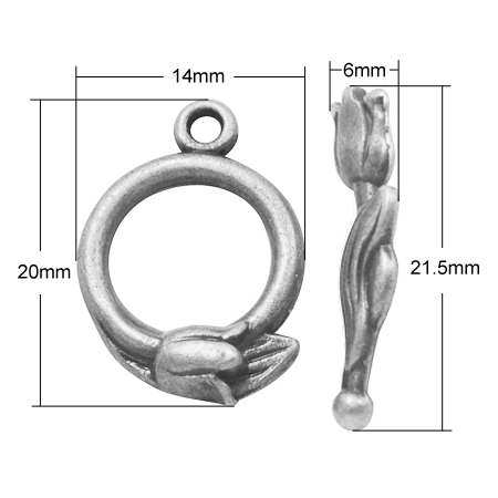 PandaHall Alloy Toggle Clasps, Lead Free & Nickel Free, Donut, Antique Silver, 21.5x6x5.5mm Alloy Donut